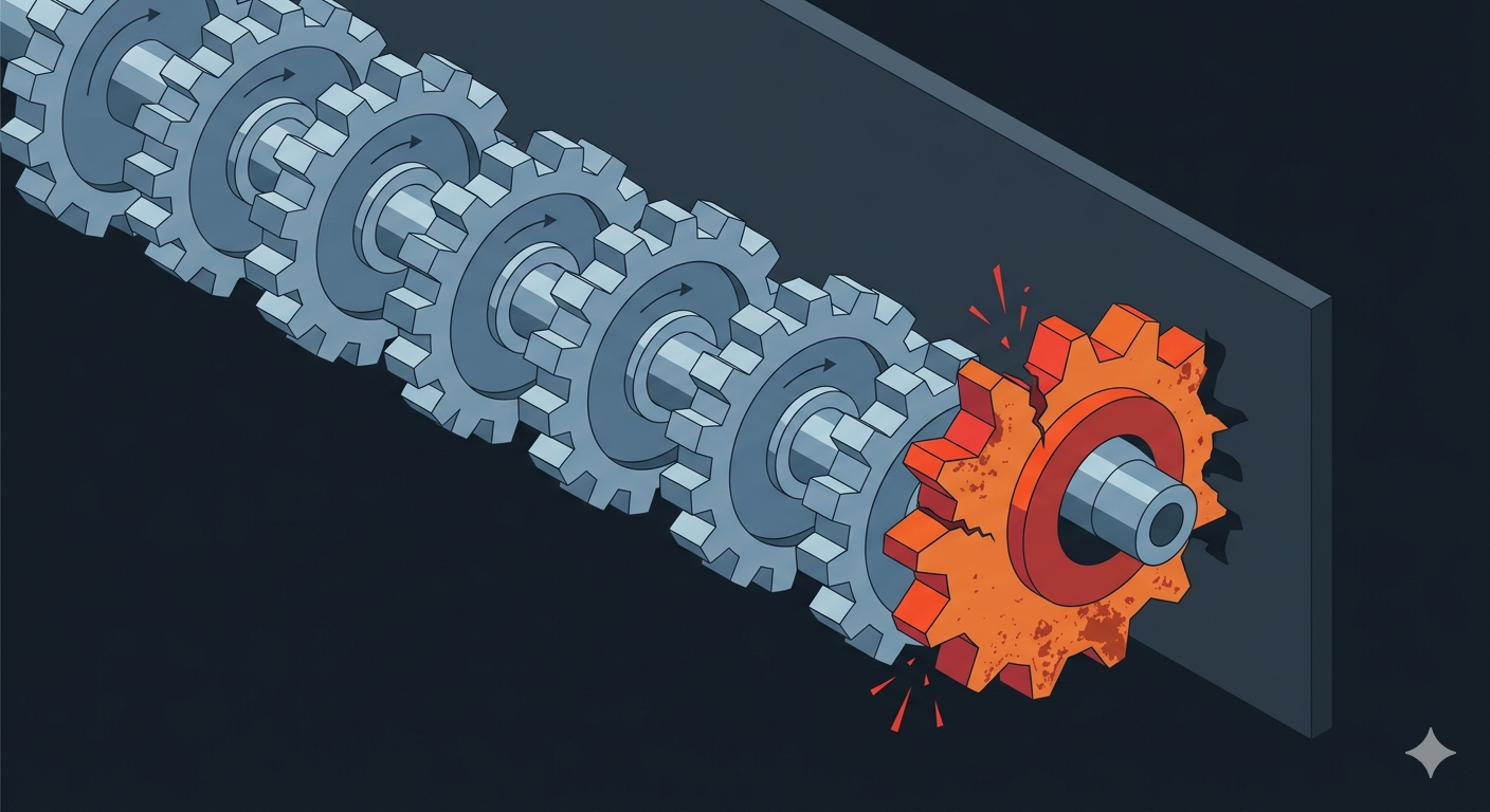 Stochastic Oscillator streaming implementation challenge: smooth gears representing O(1) indicators with one jagged gear breaking the pattern in a Rust technical analysis library